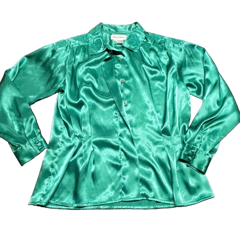 Vintage Dana Ashley Blouse 12 Embroidered Green Emerald Secretary Preppy